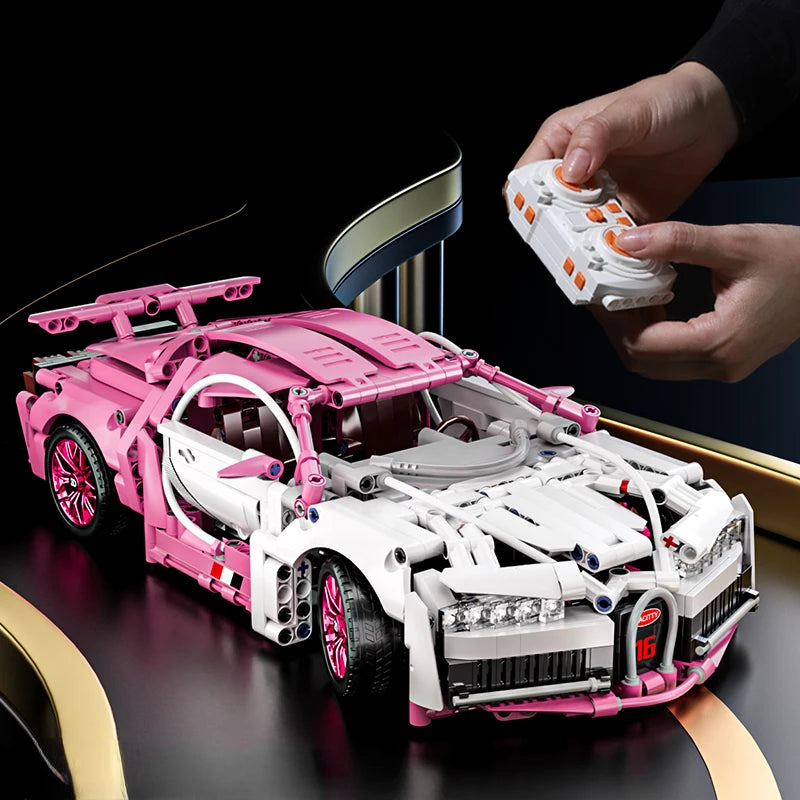 Pink RC Tech Roadster - 1:14 Scale DIY Racing Car Building Blocks