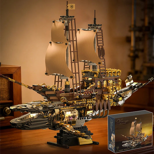 Steam Whale Mechanical Sailboat - Retro Building Block Set