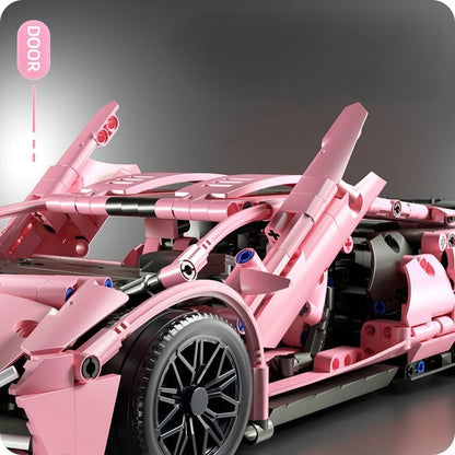 Aero-Pink 1:14 Tech Racing Car - 1299pc Building Block Set