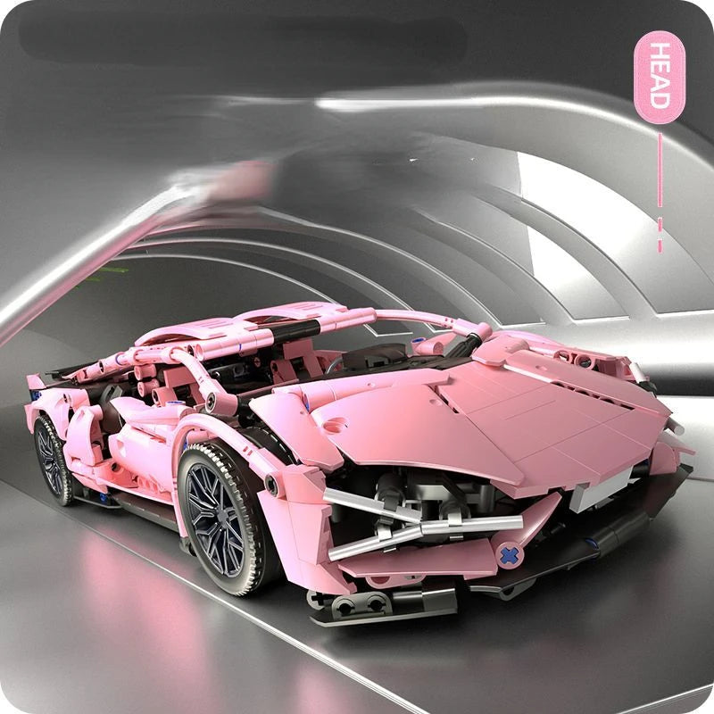 Aero-Pink 1:14 Tech Racing Car - 1299pc Building Block Set